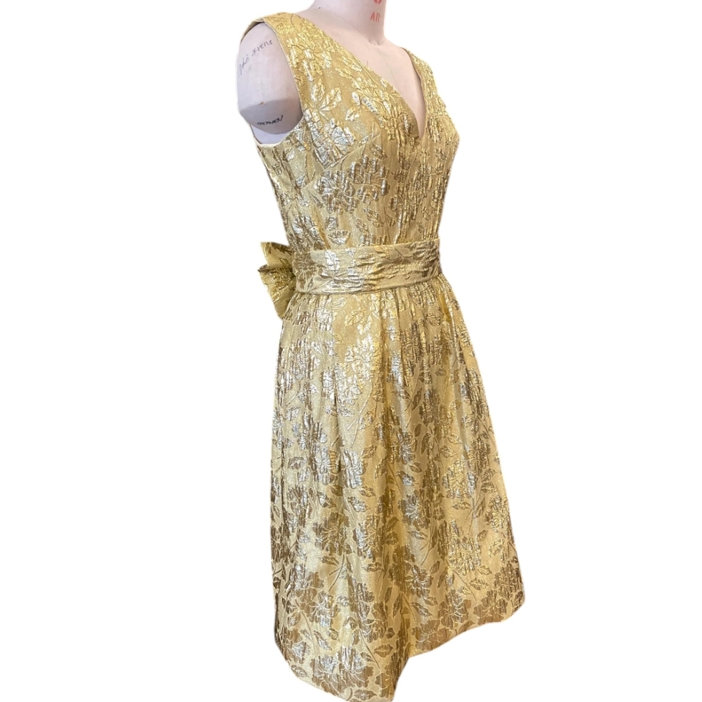 True Vintage 1960s 3-Piece Set, 60s Metallic Gold Lurex Floral Brocade Dress - Picture 7 of 10